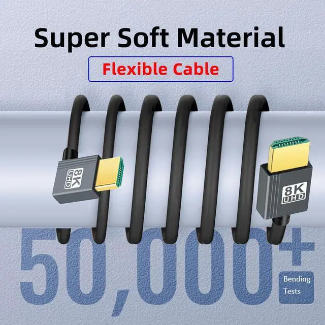 Alt view image 6 of 7 - HDMI 2.1 Cable,HDMI Male to Male 90 Degree Left Angled 8K@60Hz 4K@120Hz 48Gbps Ultra High-Speed Flexibility Gold-Plated Cable 2.0M for TV, Monitor, Computer