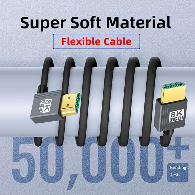 Alt view image 6 of 7 - HDMI 2.1 Cable,HDMI Male to Male 90 Degree Right Angled 8K@60Hz 4K@120Hz 48Gbps Ultra High-Speed Flexibility Gold-Plated Cable 0.5M for TV, Monitor, Computer