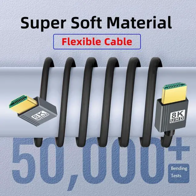 Alt view image 2 of 7 - HDMI 2.1 Cable,HDMI Male to Male 90 Degree Down Angled 8K@60Hz 4K@120Hz 48Gbps Ultra High-Speed Flexibility Gold-Plated Cable 1.0M for TV, Monitor, Computer