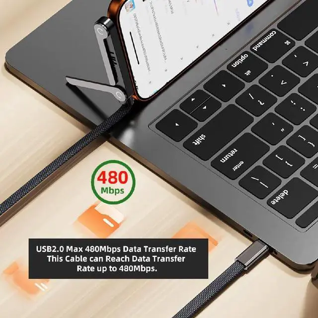 Alt view image 4 of 7 - 240W Angled Type-C Fast Charging Cable with Built-in Phone Stand Dual Holder Durable USB C Charger Cord Bracket Foldable