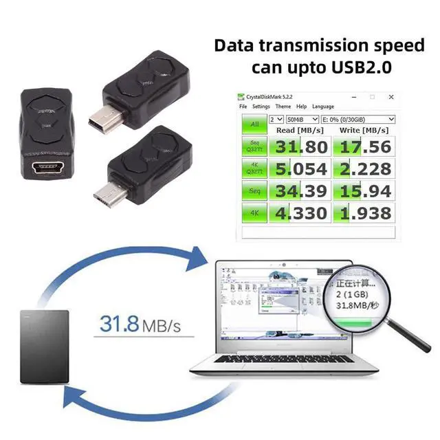 Alt view image 3 of 7 - 3pcs/lot Micro USB 2.0 to Mini USB 5Pin Male to Female Extension Data Power Adapter