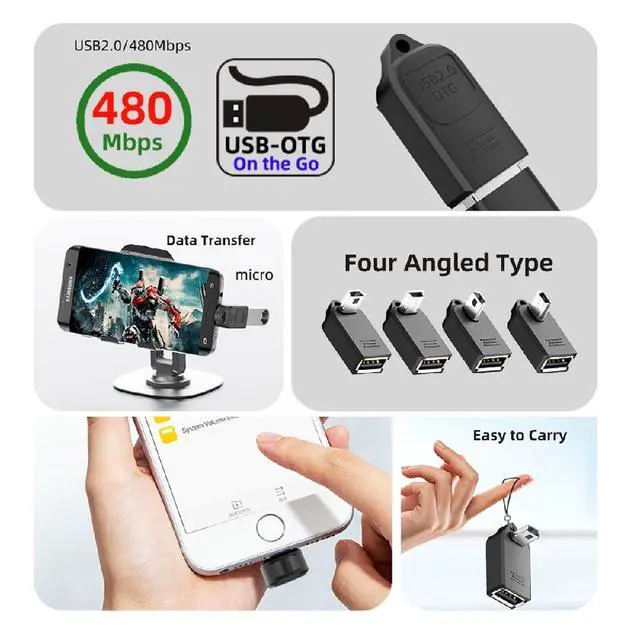 Alt view image 7 of 7 - 4pcs/lot Mini Type-B Male USB 2.0 to Female OTG USB2.0 Type-A Adapter On-the-Go 90 Degree Angled for Phone Tablet Disk Keyboard Data