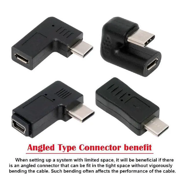 Alt view image 3 of 7 - 4pcs/lot USB-C USB2.0 Type C 480Mbps Male to Micro & Mini USB Female Power Data Adapter Opposite Right Back Angled