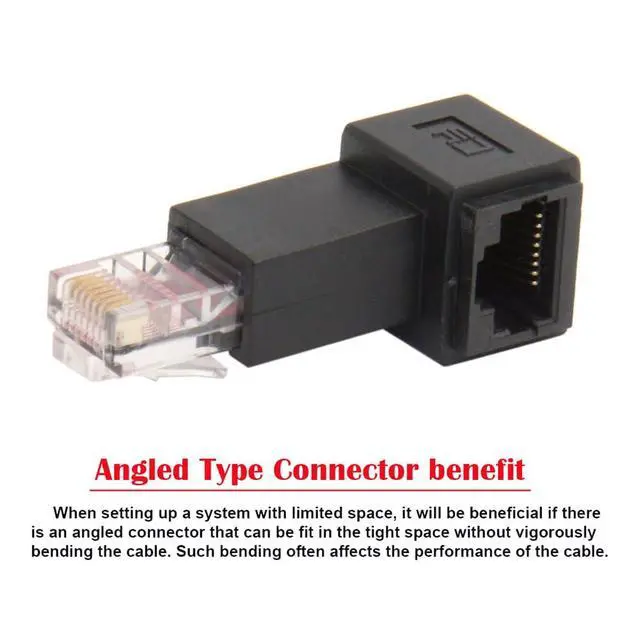 Alt view image 2 of 7 - Left Angled 90 Degree 8P8C FTP STP UTP Cat 5e Male to Female LAN Ethernet Network Extension Adapter