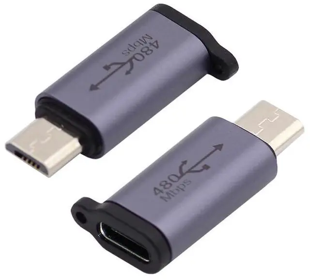 Alt view image 6 of 7 - 2pcs/lot USB-C USB2.0 Type C Female to Micro Mini USB Male Power Adapter 480Mbps Data with Chain Holes