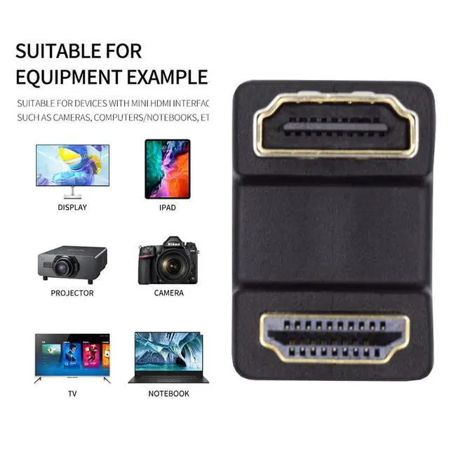 Alt view image 3 of 7 - Type-A Standard HDMI 1.4 Male to HDMI Female Port Savers Up Opposite U Shape Back Angled 360 Degree Extension Adapter Converter