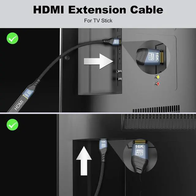 Alt view image 3 of 7 - 16K 8K UHD HDMI 2.2 Version Type-A Male to HDMI Female Extension HDTV Cable for HDTV Desktop Laptop Monitor (50cm)