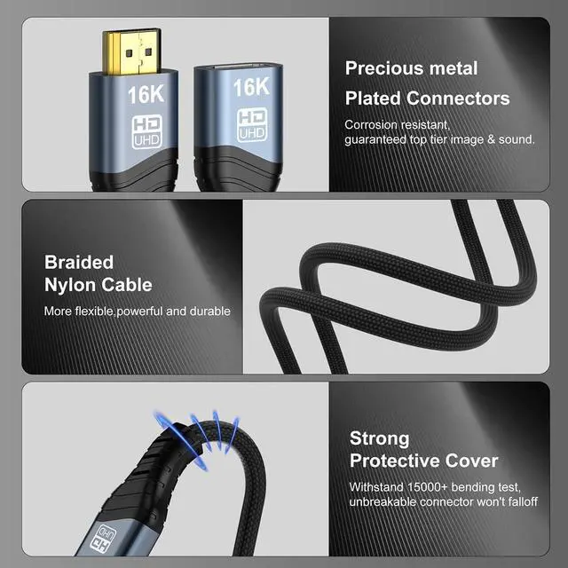 Alt view image 4 of 7 - 16K 8K UHD HDMI 2.2 Version Type-A Male to HDMI Female Extension HDTV Cable for HDTV Desktop Laptop Monitor (50cm)
