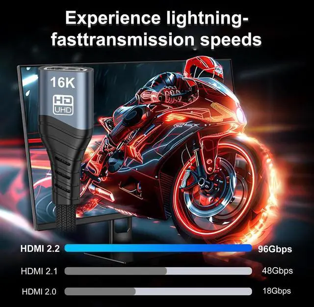 Alt view image 5 of 7 - 16K 8K UHD HDMI 2.2 Version Type-A Male to HDMI Female Extension HDTV Cable for HDTV Desktop Laptop Monitor (50cm)