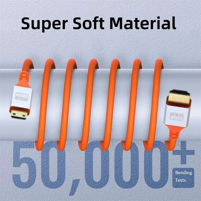 Alt view image 5 of 7 - Mini HDMI 4K to HDMI Ultra Soft High Flex HDTV Cable Hyper Super Flexible Cord High Speed Type-A Male to Male for Computer HDTV 50cm