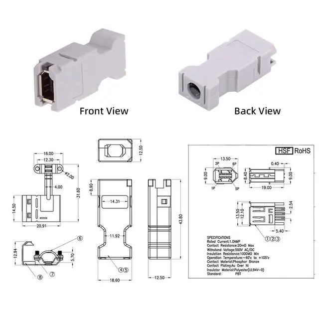 Alt view image 2 of 7 - IEEE 1394 6Pin CN3 Socket 55100-0670 SM-6E I/O Connector Female JZSP-CMP9-1-E Compatible with Yaskawa Panasonic Servo 54280-0609