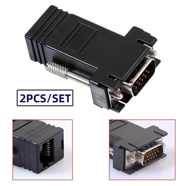 Alt view image 6 of 7 - Adapter 2pcs/Set VGA RGB Male to Male Over Cat6 Cat5e RJ45 Female Ethernet Modualr Adapter for Computer Monitor