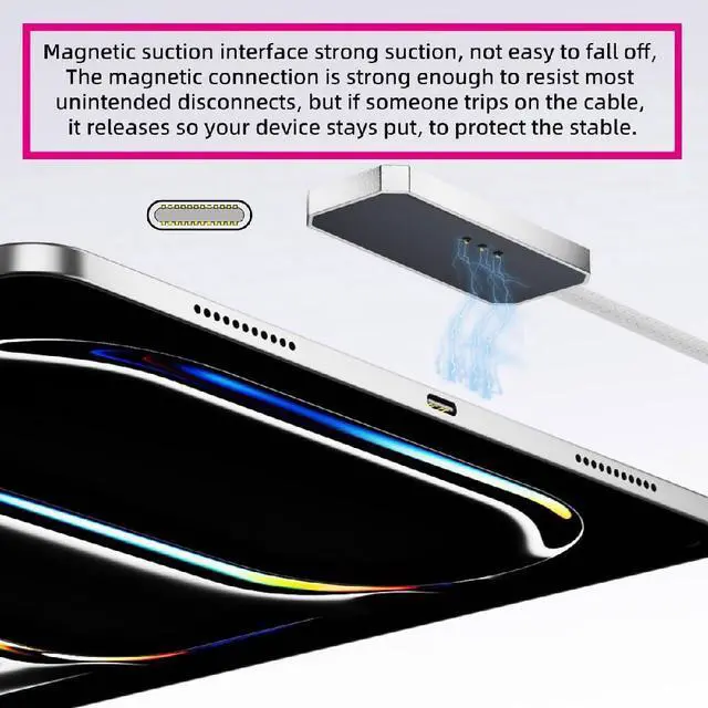 Alt view image 2 of 7 - Cable USB-C to Magnetic Charge Cable Compatible with iPad Pro 11 & 13 (M4 M5 2024-2025) 35W Fast Charging Smart Connector Alloy Wireless Charging 2-Meters (35W)