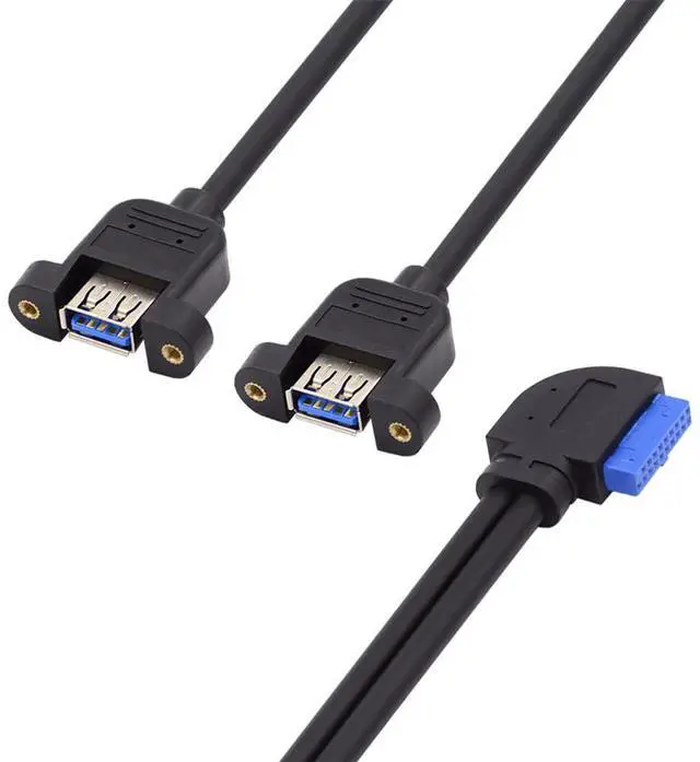 Main image of Right Angled 19/20Pin Header to USB 3.0 Dual Ports Female Screw Mount Type Cable 90 Degree 5Gbps
