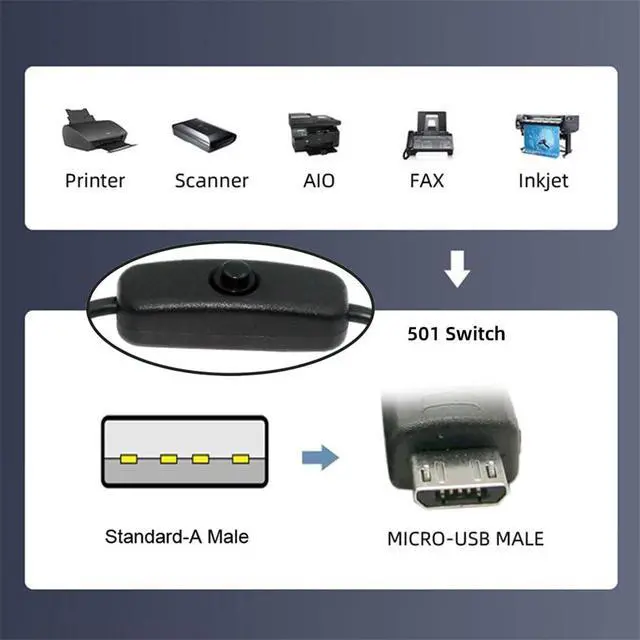 Alt view image 6 of 7 - Micro USB2.0 to Type-A Cable with On Off Power Switch Button Micro 5Pin for DC 5V Desk Lamp Fan Camera