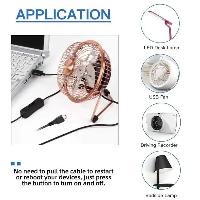 Alt view image 7 of 7 - Micro USB2.0 to Type-A Cable with On Off Power Switch Button Micro 5Pin for DC 5V Desk Lamp Fan Camera