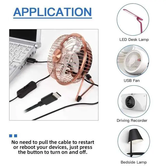 Alt view image 7 of 7 - Type-C USB2.0 to Type-A Cable with On Off Power Switch Button USB-C for DC 5V Desk Lamp Fan Camera
