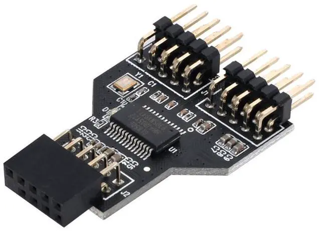 Main image of Motherboard 9pin USB 2.0 Header 1 to 2 Female Extension HUB Connector Adapter Port Multilier