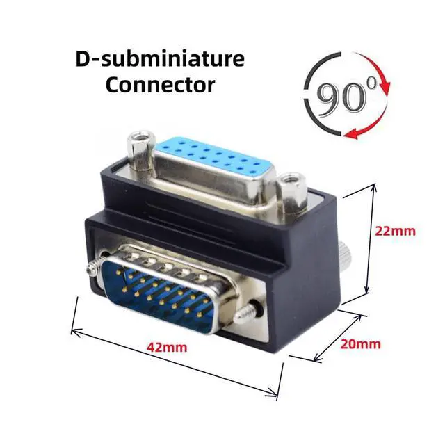 Alt view image 2 of 7 - Up 90 Degree Angled DSUB D-subminiature 15pin Male to Female Extension Adapter DB Connector