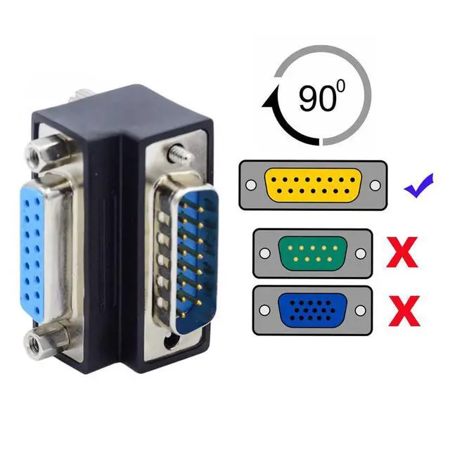 Alt view image 3 of 7 - Up 90 Degree Angled DSUB D-subminiature 15pin Male to Female Extension Adapter DB Connector