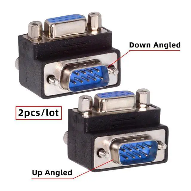Alt view image 2 of 5 - Adapter 2pcs/lot Up & Down Angled 90 Degree RS232 D-Sub 9Pin Screw Type Male to Female Nut Type Extension Adapter Port Saver