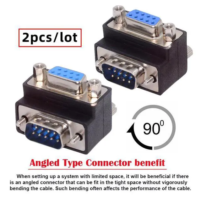 Alt view image 4 of 5 - Adapter 2pcs/lot Up & Down Angled 90 Degree RS232 D-Sub 9Pin Screw Type Male to Female Nut Type Extension Adapter Port Saver