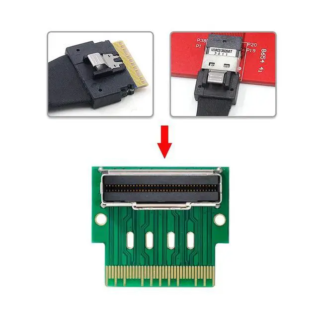 Alt view image 6 of 7 - PCI-E Slimline SAS 4.0 SFF-8654 8i 74pin to SFF-8654 74pin Male to Female Extender Adapter Angled Test Tools
