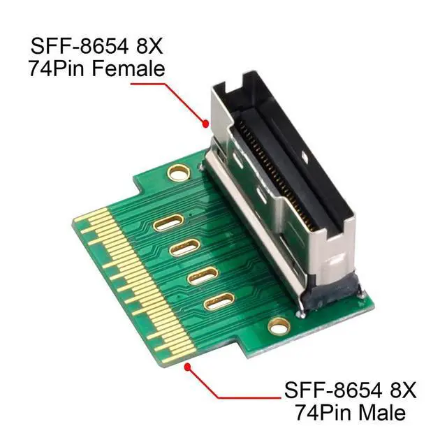 Alt view image 7 of 7 - PCI-E Slimline SAS 4.0 SFF-8654 8i 74pin to SFF-8654 74pin Male to Female Extender Adapter Angled Test Tools