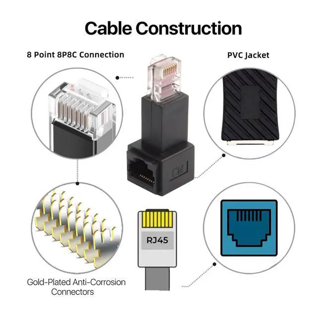 Alt view image 2 of 7 - Left Angled 90 Degree 8P8C FTP STP UTP Cat 5e Male to Female LAN Ethernet Network Extension Adapter