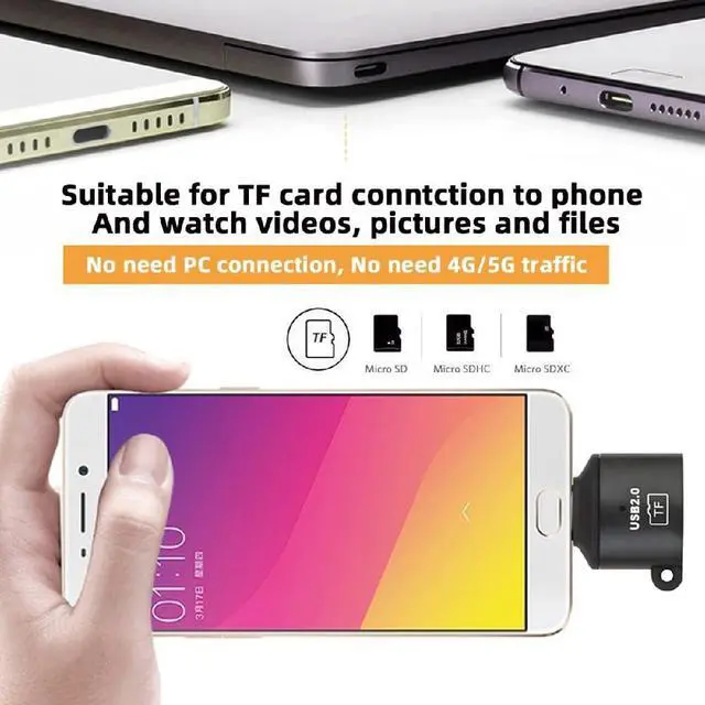 Alt view image 3 of 7 - 2pcs/lot USB-C Type-C Host & USB 2.0 Type-A to TF Micro-SD T-Flash Card Reader OTG Adapter for Laptop Tablet Phone