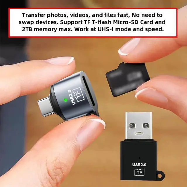 Alt view image 6 of 7 - 2pcs/lot USB-C Type-C Host & USB 2.0 Type-A to TF Micro-SD T-Flash Card Reader OTG Adapter for Laptop Tablet Phone
