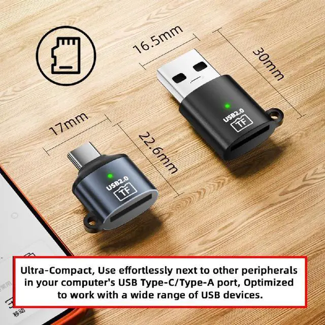 Alt view image 7 of 7 - 2pcs/lot USB-C Type-C Host & USB 2.0 Type-A to TF Micro-SD T-Flash Card Reader OTG Adapter for Laptop Tablet Phone