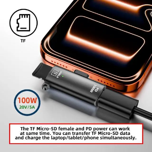 Alt view image 2 of 7 - USB-C Type-C Host to 480Mbps TF Micro-SD T-Flash Card Reader OTG & 100W PD Power Adapter for Laptop Tablet Phone