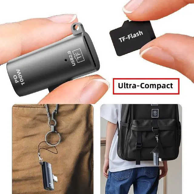 Alt view image 3 of 7 - USB-C Type-C Host to 480Mbps TF Micro-SD T-Flash Card Reader OTG & 100W PD Power Adapter for Laptop Tablet Phone