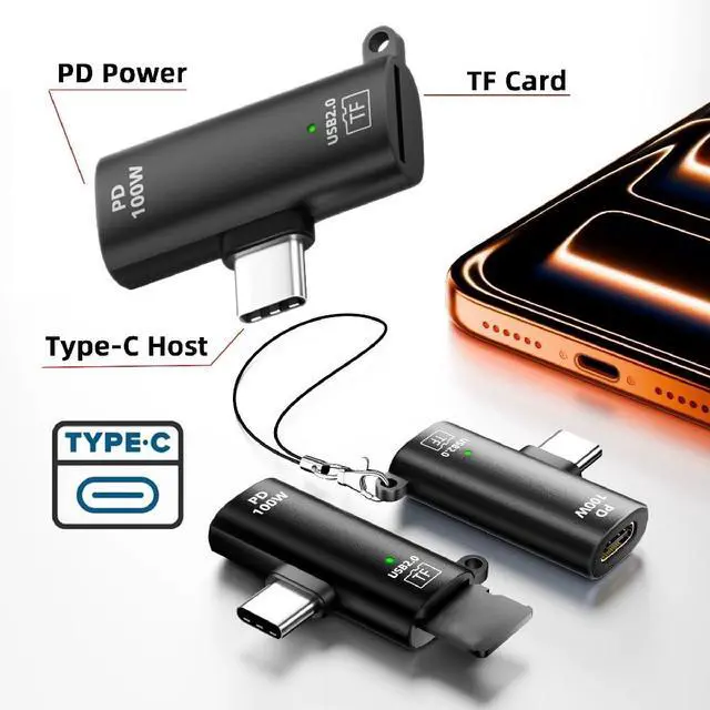 Alt view image 7 of 7 - USB-C Type-C Host to 480Mbps TF Micro-SD T-Flash Card Reader OTG & 100W PD Power Adapter for Laptop Tablet Phone
