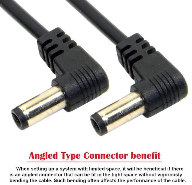 Alt view image 2 of 7 - DC Power 5.5 x 2.1mm / 2.5mm Male to 5.5 2.1/2.5mm Male Plug Cable Right Angled 90 Degree 60cm