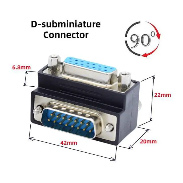 Alt view image 4 of 7 - Down 90 Degree Angled DSUB D-subminiature 15pin Male to Female Extension Adapter DB Connector