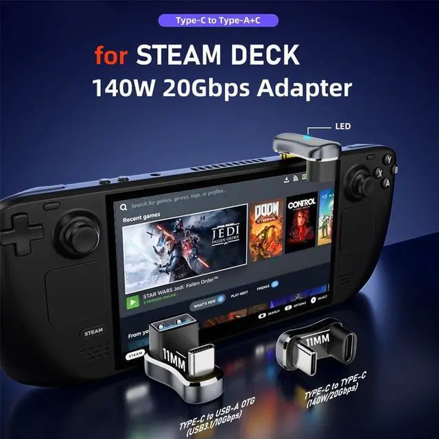 Alt view image 2 of 7 - USB3.0 Type C Male to Female & OTG Power Data Adapter Opposite U Shape Back Angled Compatible with Steam Deck