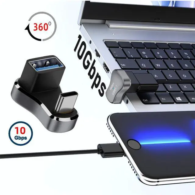 Alt view image 7 of 7 - USB3.0 Type C Male to Female & OTG Power Data Adapter Opposite U Shape Back Angled Compatible with Steam Deck