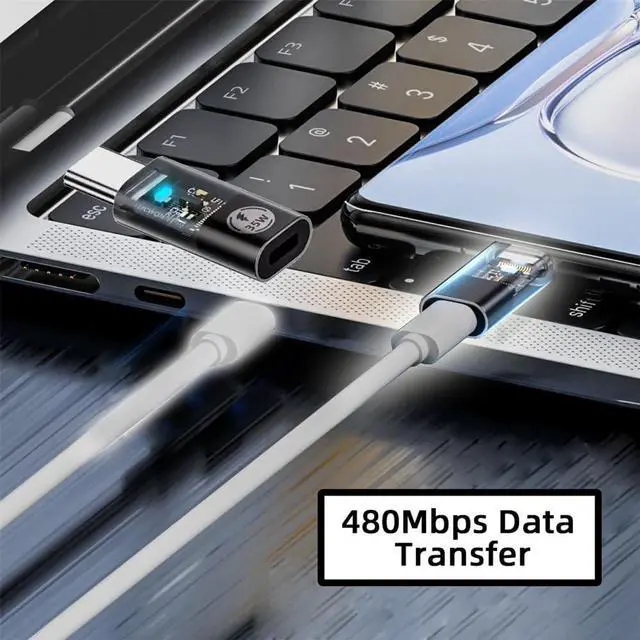 Alt view image 2 of 7 - Transparent LED USB-C Type C Male to 8P Female 35W Power 480Mbps Data Adapter Compatible with iPhone15 & Android & Tablet
