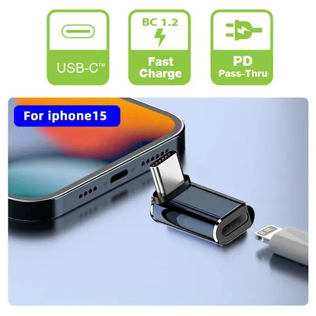 Alt view image 7 of 7 - USB-C Type C Male to 8P Female 27W Power 480Mbps Data Adapter Up Down Angled Compatible with iPhone 15 & Andtoid & Tablet
