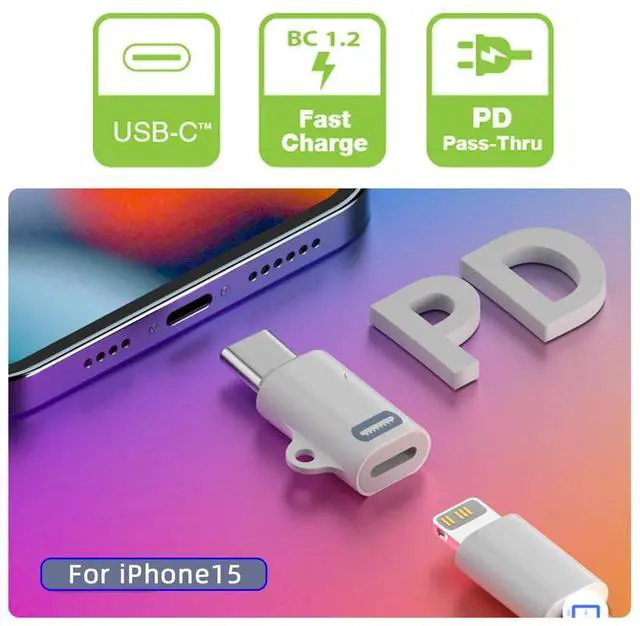 Alt view image 6 of 7 - 2pcs/Set USB-C Type C Male to 8P Female 27W Power 480Mbps Data Adapter Compatible with iPhone 15 & Android & Tablet