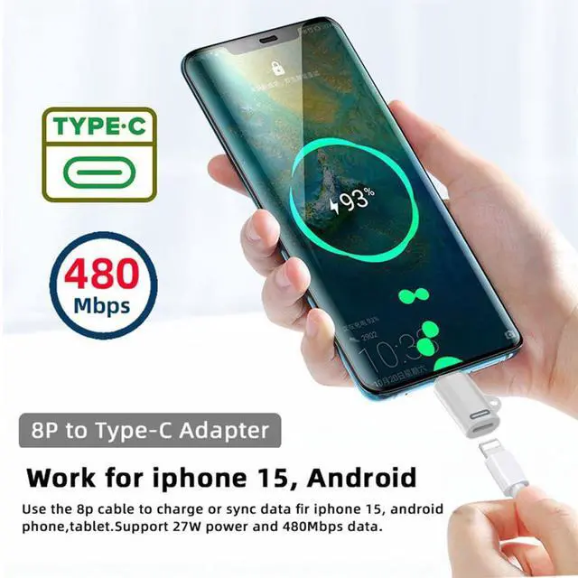 Alt view image 7 of 7 - 2pcs/Set USB-C Type C Male to 8P Female 27W Power 480Mbps Data Adapter Compatible with iPhone 15 & Android & Tablet