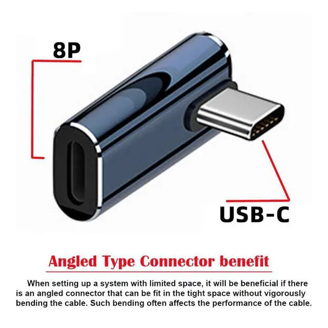 Alt view image 2 of 7 - USB-C Type C Male to 8P Female 27W Power 480Mbps Data Adapter Low Profile Angled Compatible with iPhone 15 & Andtoid & Tablet