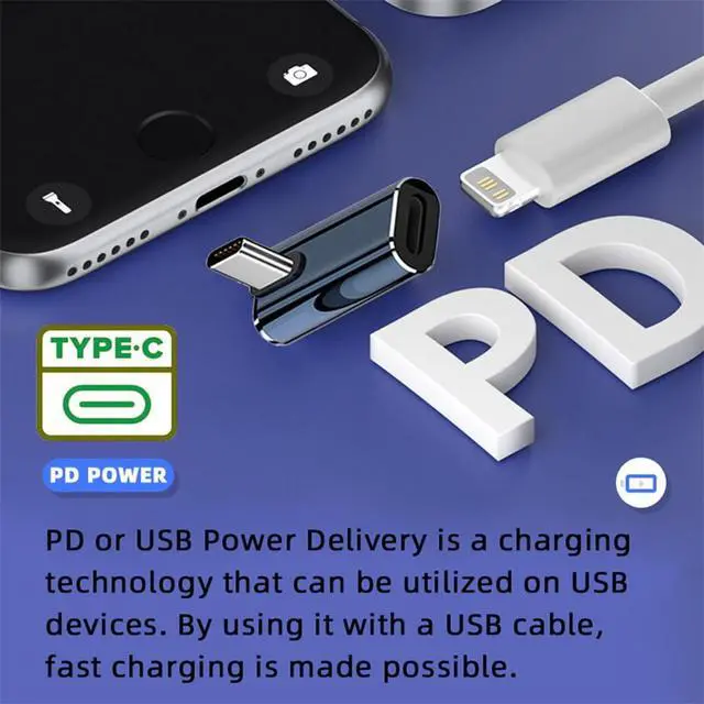 Alt view image 3 of 7 - USB-C Type C Male to 8P Female 27W Power 480Mbps Data Adapter Low Profile Angled Compatible with iPhone 15 & Andtoid & Tablet