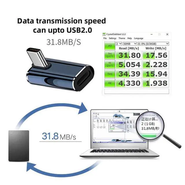 Alt view image 6 of 7 - USB-C Type C Male to 8P Female 27W Power 480Mbps Data Adapter Low Profile Angled Compatible with iPhone 15 & Andtoid & Tablet