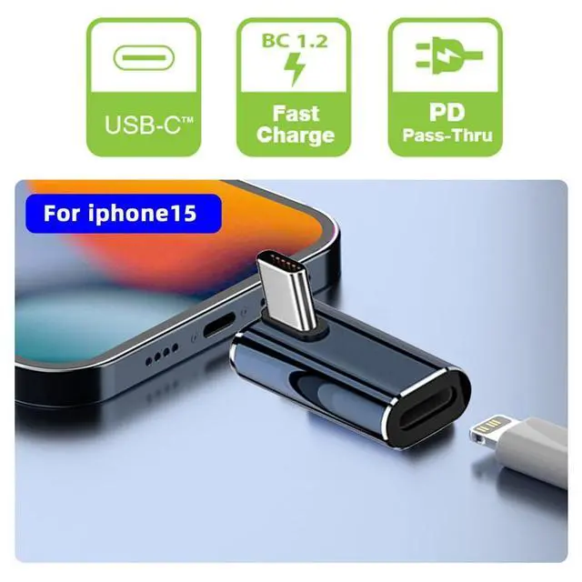 Alt view image 7 of 7 - USB-C Type C Male to 8P Female 27W Power 480Mbps Data Adapter Low Profile Angled Compatible with iPhone 15 & Andtoid & Tablet