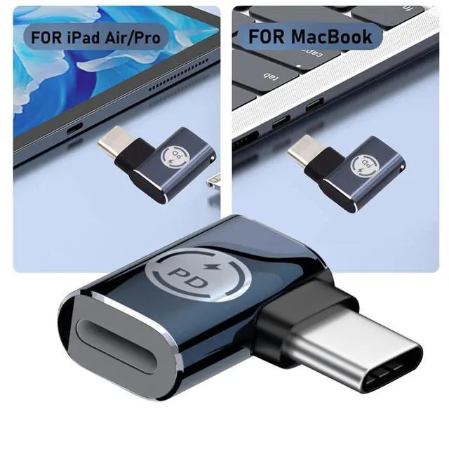 Alt view image 3 of 7 - USB-C Type C Male to 8P Female 27W Power 480Mbps Data Adapter Left Right Angled Compatible with iPhone 15 & Andtoid & Tablet