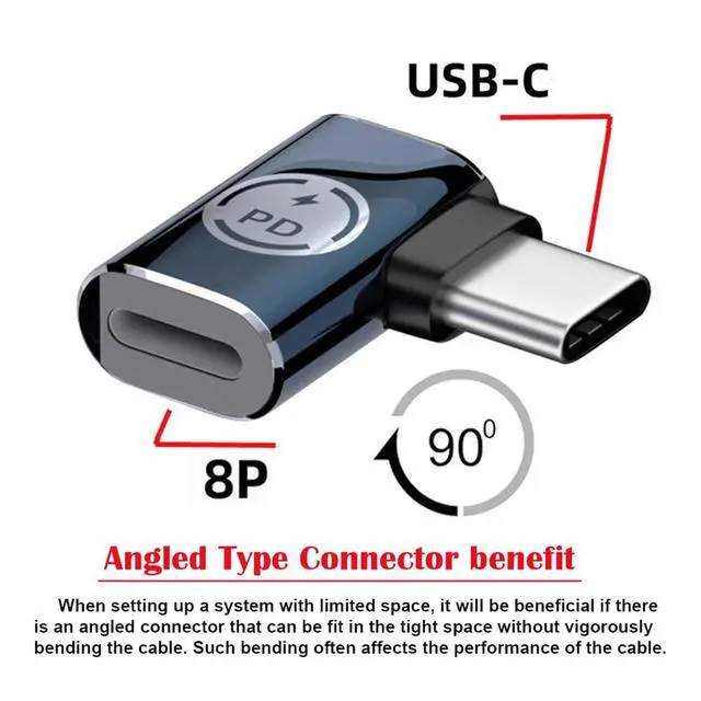 Alt view image 4 of 7 - USB-C Type C Male to 8P Female 27W Power 480Mbps Data Adapter Left Right Angled Compatible with iPhone 15 & Andtoid & Tablet