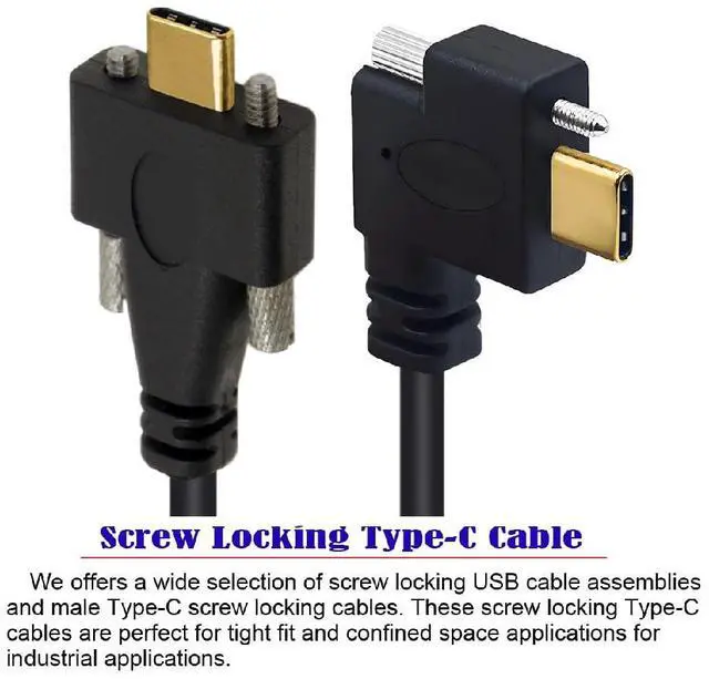 Alt view image 3 of 7 - 10Gbps USB 3.1 USB-C Single Locking Thumbscrew Horizontal Left Right Angled to USB 3.1 Type-C Dual Screw Male to Male Data Cable Panel Mount Type 1M